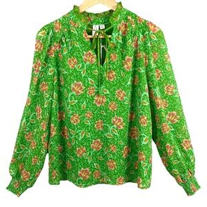 Joie Green Floral Blouse Size XS Long Sleeve New